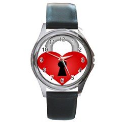 Heart Padlock Red Love Round Metal Watch