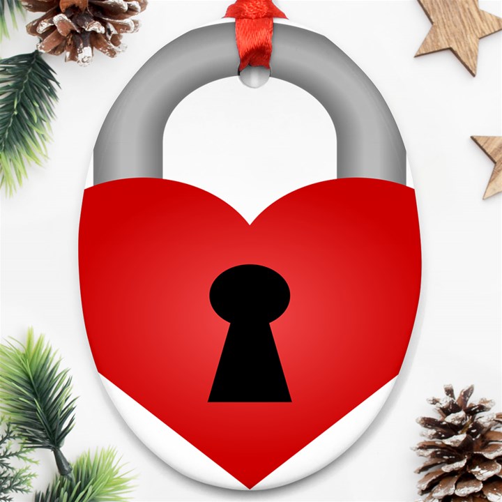 Heart Padlock Red Love Ornament (Oval)