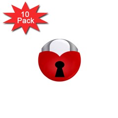 Heart Padlock Red Love 1  Mini Magnet (10 Pack) 