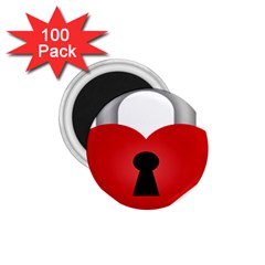 Heart Padlock Red Love 1 75  Magnets (100 Pack)  by Mariart