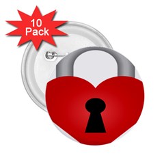 Heart Padlock Red Love 2 25  Buttons (10 Pack) 