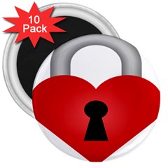 Heart Padlock Red Love 3  Magnets (10 Pack) 