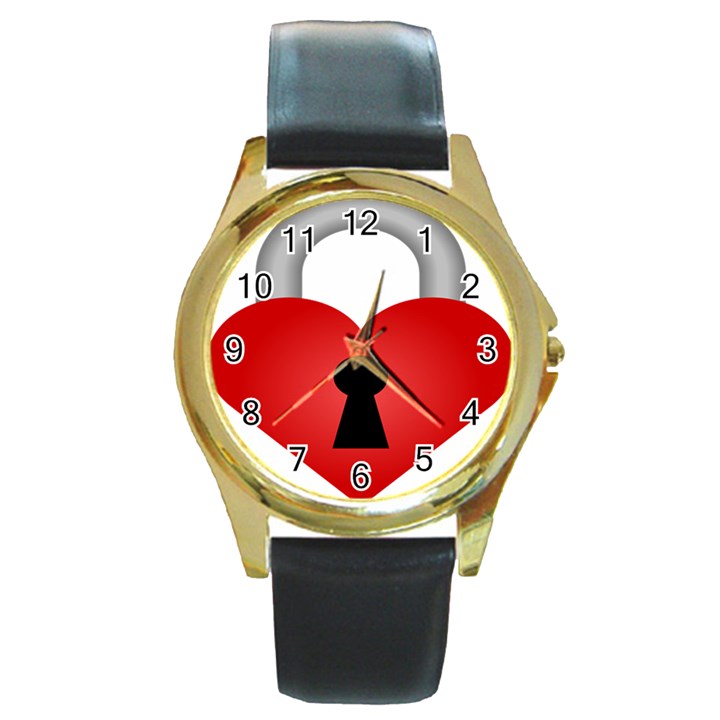 Heart Padlock Red Love Round Gold Metal Watch