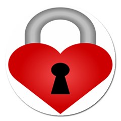 Heart Padlock Red Love Magnet 5  (round) by Mariart