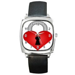 Heart Padlock Red Love Square Metal Watch by Mariart