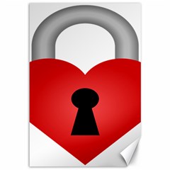 Heart Padlock Red Love Canvas 12  X 18   by Mariart