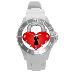 Heart Padlock Red Love Round Plastic Sport Watch (l) by Mariart