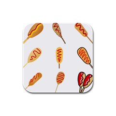 Hot Dog Buns Sate Sauce Bread Rubber Square Coaster (4 Pack)  by Mariart