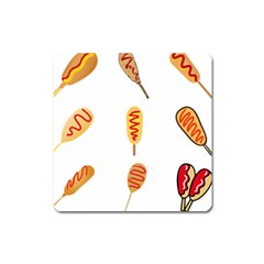 Hot Dog Buns Sate Sauce Bread Square Magnet by Mariart