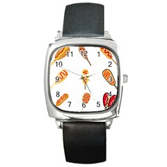 Hot Dog Buns Sate Sauce Bread Square Metal Watch by Mariart