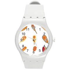 Hot Dog Buns Sate Sauce Bread Round Plastic Sport Watch (m) by Mariart