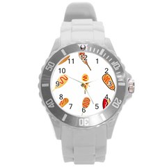 Hot Dog Buns Sate Sauce Bread Round Plastic Sport Watch (l) by Mariart