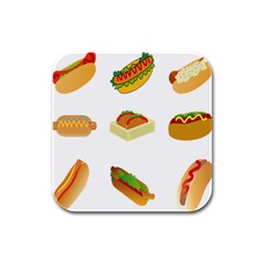 Hot Dog Buns Sauce Bread Rubber Square Coaster (4 Pack) 