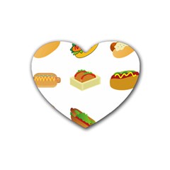 Hot Dog Buns Sauce Bread Rubber Coaster (heart)  by Mariart