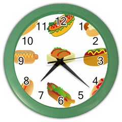 Hot Dog Buns Sauce Bread Color Wall Clocks by Mariart