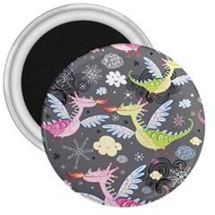 Dragonfly Animals Dragom Monster Fair Cloud Circle Polka 3  Magnets