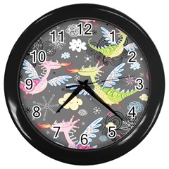 Dragonfly Animals Dragom Monster Fair Cloud Circle Polka Wall Clocks (black)