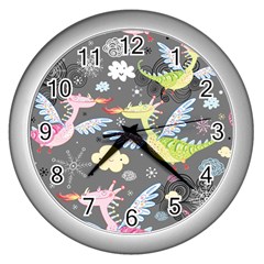 Dragonfly Animals Dragom Monster Fair Cloud Circle Polka Wall Clocks (silver) 