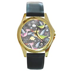 Dragonfly Animals Dragom Monster Fair Cloud Circle Polka Round Gold Metal Watch by Mariart