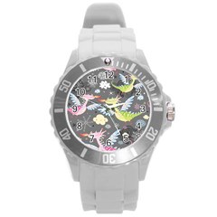 Dragonfly Animals Dragom Monster Fair Cloud Circle Polka Round Plastic Sport Watch (l)