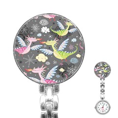 Dragonfly Animals Dragom Monster Fair Cloud Circle Polka Stainless Steel Nurses Watch by Mariart