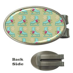 Ice Skates Background Christmas Money Clips (oval)  by Mariart