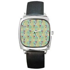 Ice Skates Background Christmas Square Metal Watch by Mariart