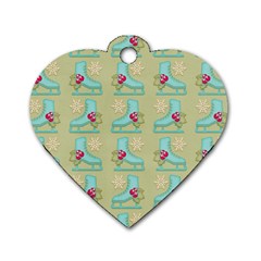 Ice Skates Background Christmas Dog Tag Heart (two Sides) by Mariart