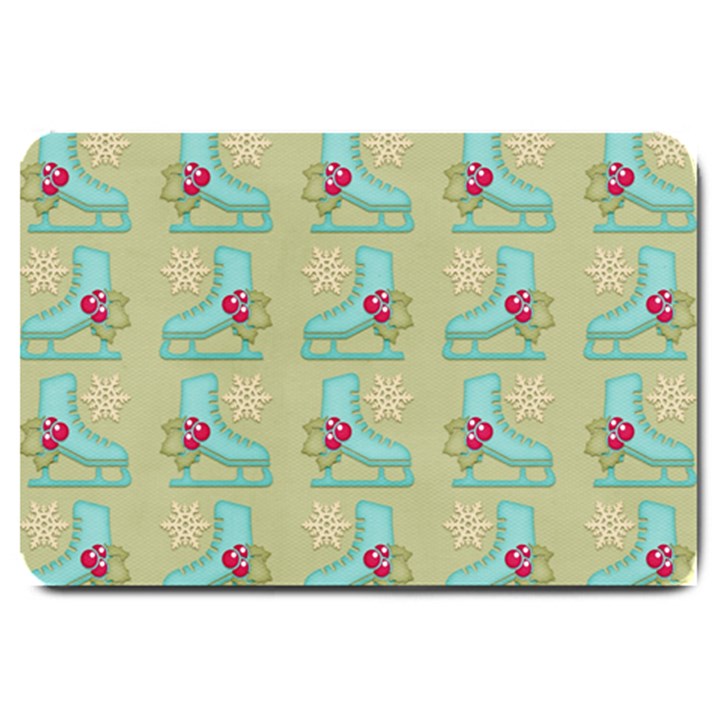 Ice Skates Background Christmas Large Doormat 