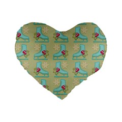 Ice Skates Background Christmas Standard 16  Premium Flano Heart Shape Cushions by Mariart