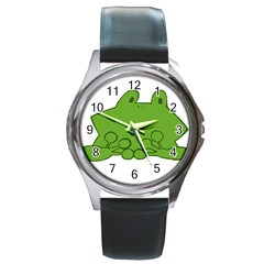 Illustrain Frog Animals Green Face Smile Round Metal Watch by Mariart