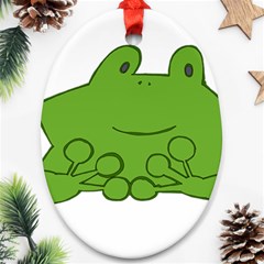 Illustrain Frog Animals Green Face Smile Ornament (oval)