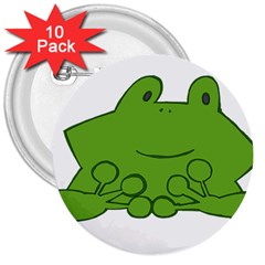 Illustrain Frog Animals Green Face Smile 3  Buttons (10 Pack)  by Mariart