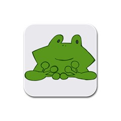 Illustrain Frog Animals Green Face Smile Rubber Square Coaster (4 Pack) 