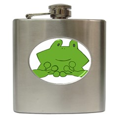 Illustrain Frog Animals Green Face Smile Hip Flask (6 Oz) by Mariart