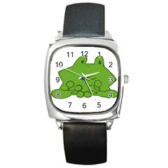 Illustrain Frog Animals Green Face Smile Square Metal Watch by Mariart