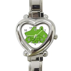 Illustrain Frog Animals Green Face Smile Heart Italian Charm Watch