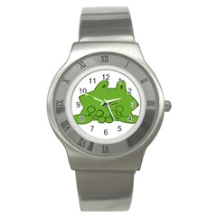 Illustrain Frog Animals Green Face Smile Stainless Steel Watch by Mariart