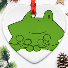 Illustrain Frog Animals Green Face Smile Heart Ornament (two Sides)