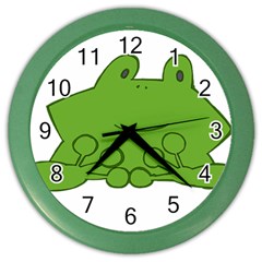 Illustrain Frog Animals Green Face Smile Color Wall Clocks by Mariart