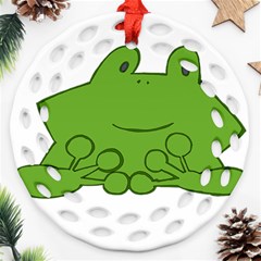 Illustrain Frog Animals Green Face Smile Ornament (round Filigree) by Mariart