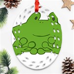 Illustrain Frog Animals Green Face Smile Ornament (Oval Filigree) Front