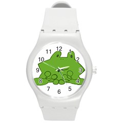 Illustrain Frog Animals Green Face Smile Round Plastic Sport Watch (m) by Mariart