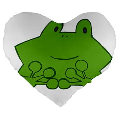 Illustrain Frog Animals Green Face Smile Large 19  Premium Heart Shape Cushions by Mariart