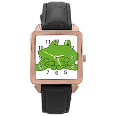 Illustrain Frog Animals Green Face Smile Rose Gold Leather Watch  by Mariart