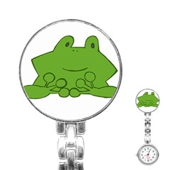 Illustrain Frog Animals Green Face Smile Stainless Steel Nurses Watch by Mariart