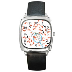 Illustrain Goldfish Fish Swim Pool Square Metal Watch