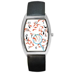 Illustrain Goldfish Fish Swim Pool Barrel Style Metal Watch by Mariart