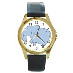 Illustrain Elephant Animals Round Gold Metal Watch