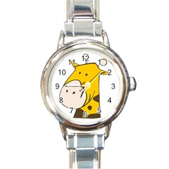 Illustrain Giraffe Face Animals Round Italian Charm Watch by Mariart